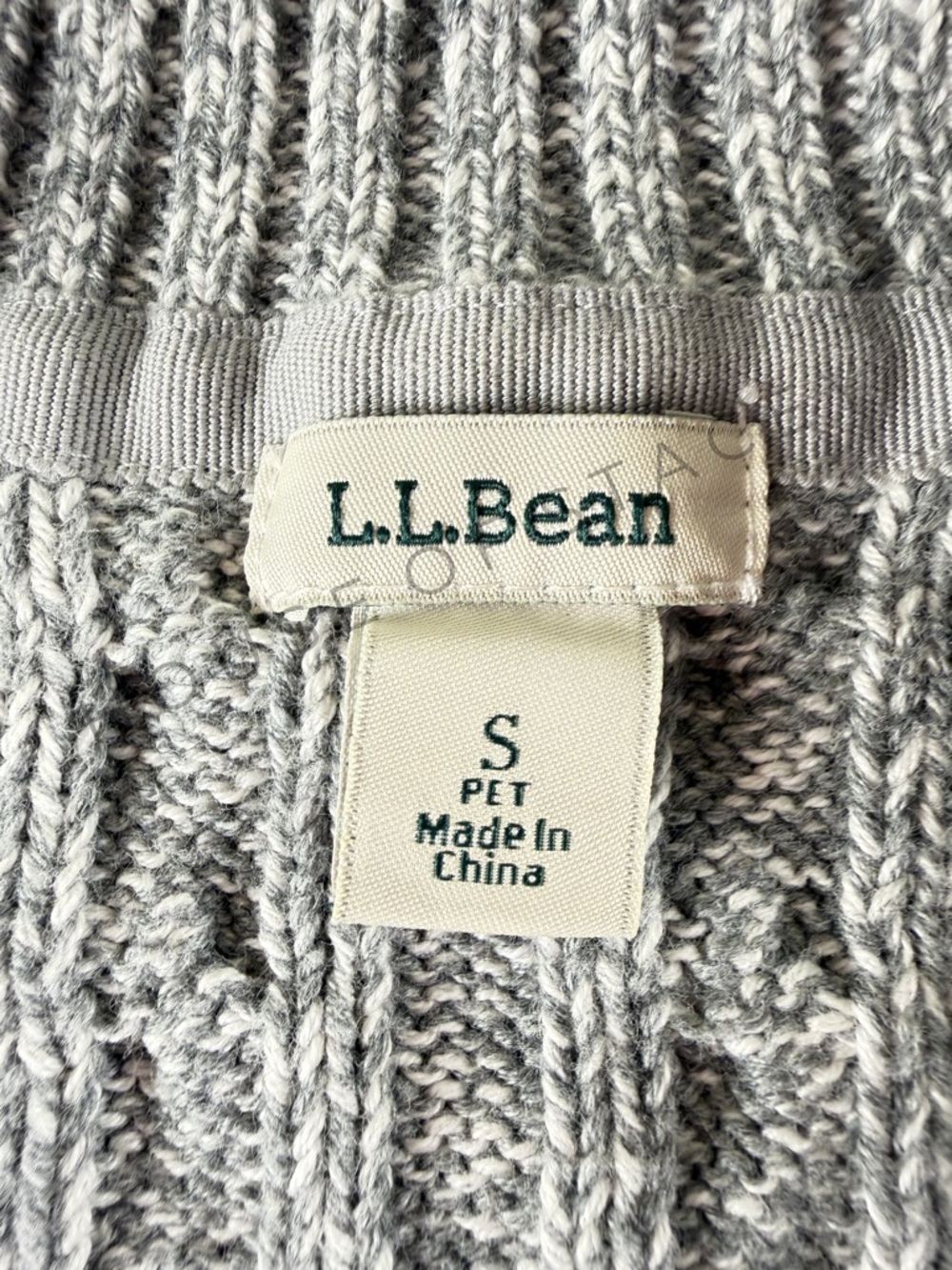 L.L.Bean Cable Knit Sweater Zip Gray Cotton Petite Small Cozy - Picture 7 of 8